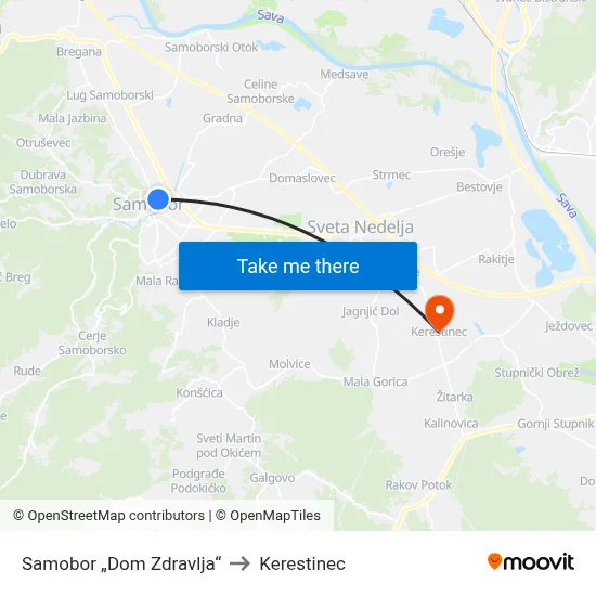 Samobor „Dom Zdravlja“ to Kerestinec map