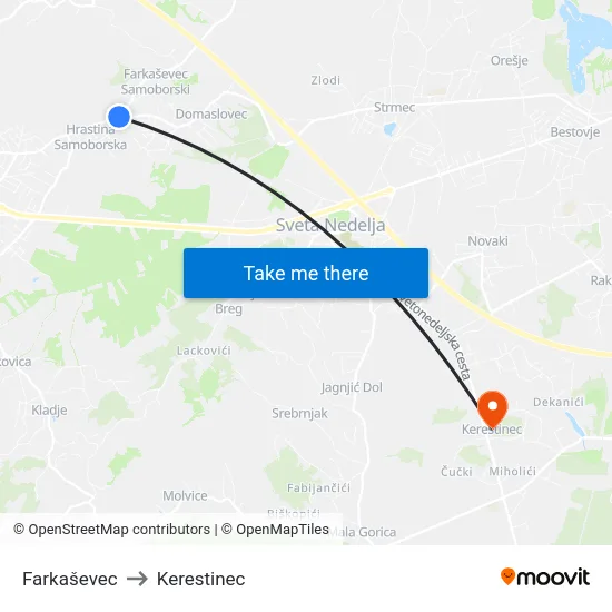 Farkaševec to Kerestinec map