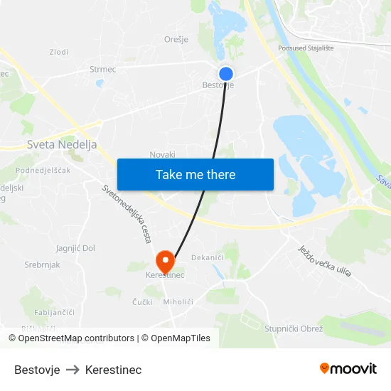 Bestovje to Kerestinec map
