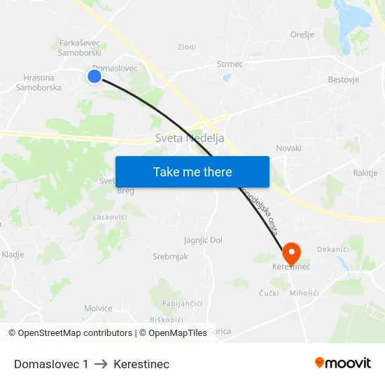 Domaslovec 1 to Kerestinec map