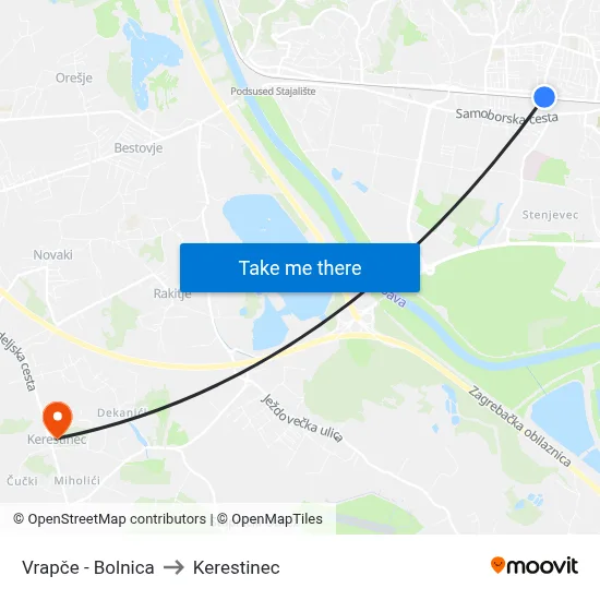 Vrapče - Bolnica to Kerestinec map