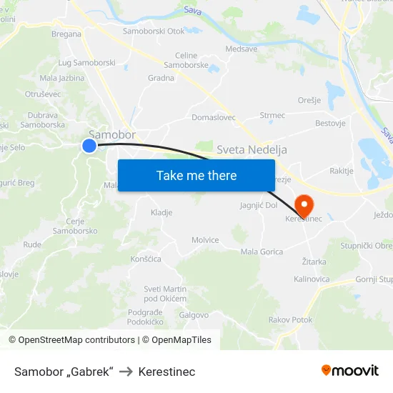 Samobor „Gabrek“ to Kerestinec map