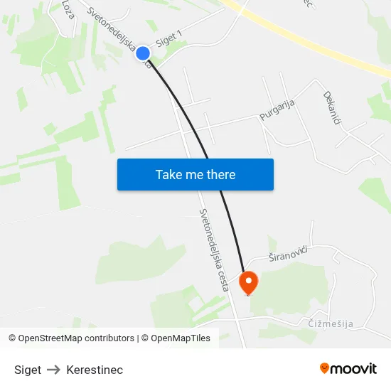 Siget to Kerestinec map