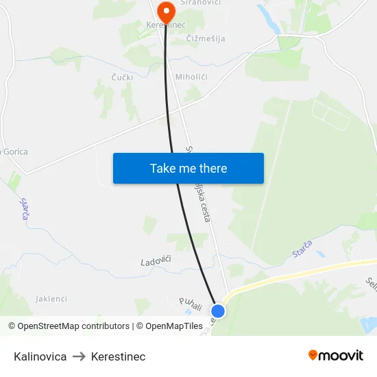 Kalinovica to Kerestinec map