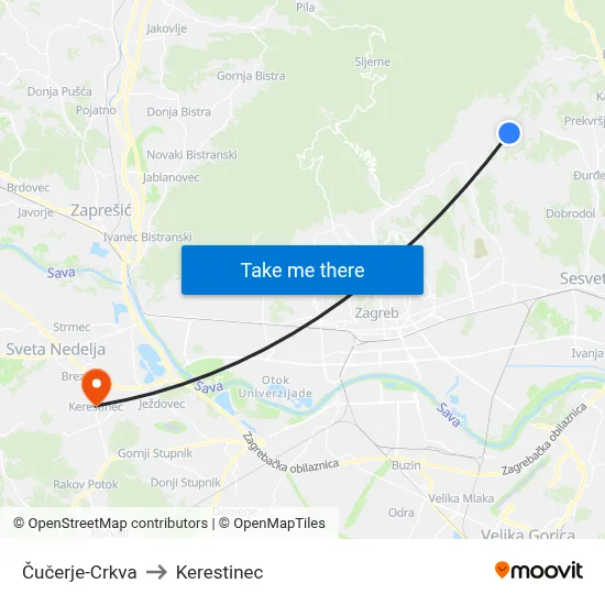 Čučerje-Crkva to Kerestinec map