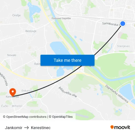 Jankomir to Kerestinec map