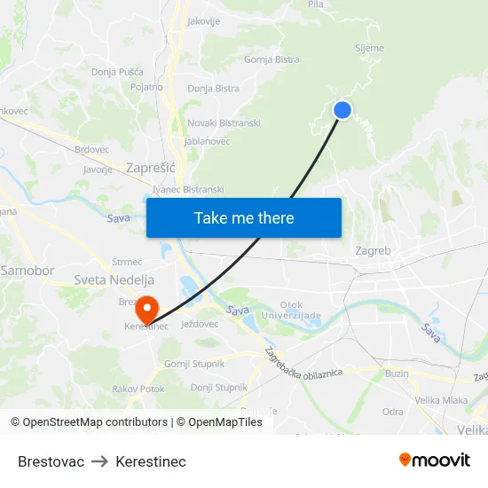 Brestovac to Kerestinec map
