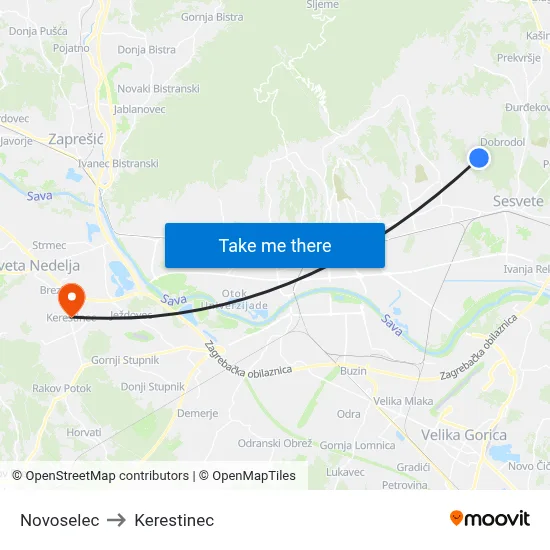 Novoselec to Kerestinec map