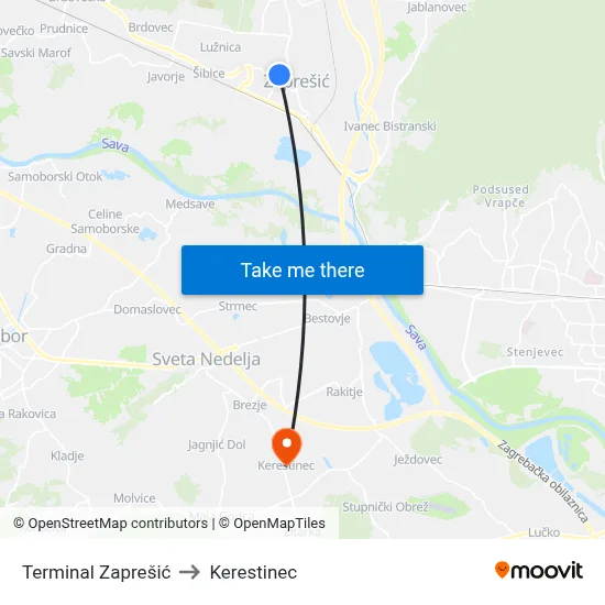 Terminal Zaprešić to Kerestinec map