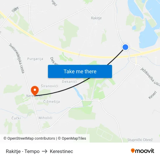 Rakitje - Tempo to Kerestinec map