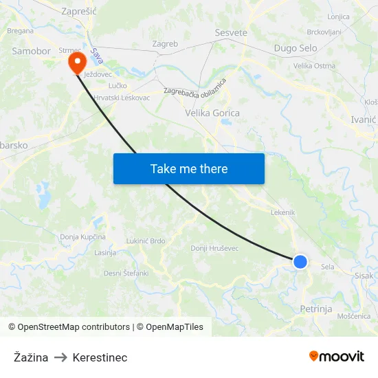 Žažina to Kerestinec map