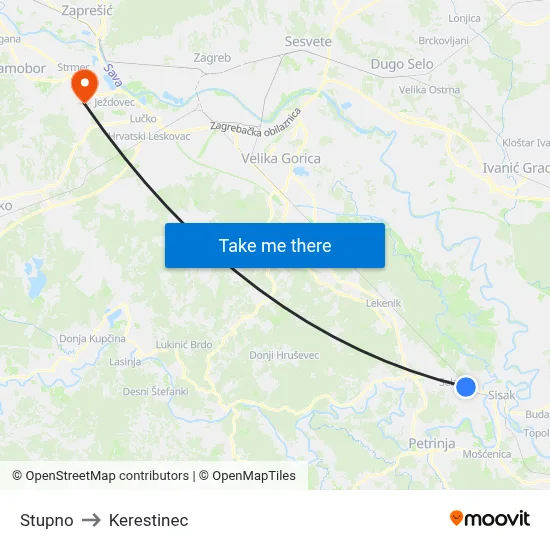 Stupno to Kerestinec map