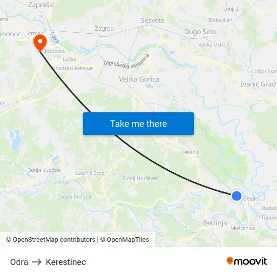 Odra to Kerestinec map