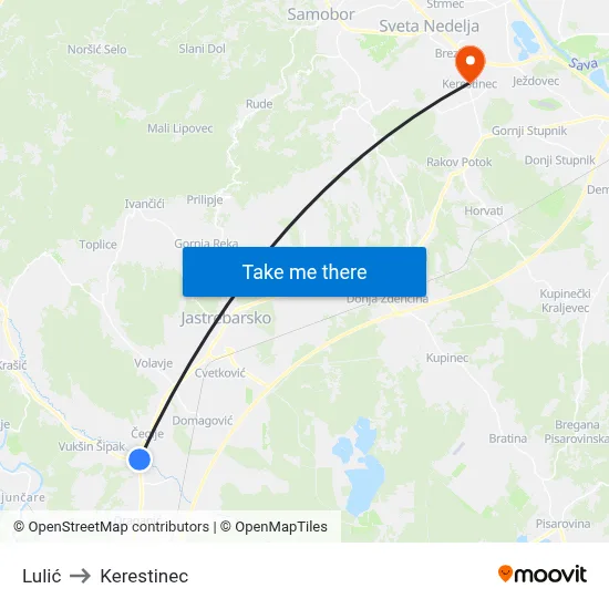 Lulić to Kerestinec map