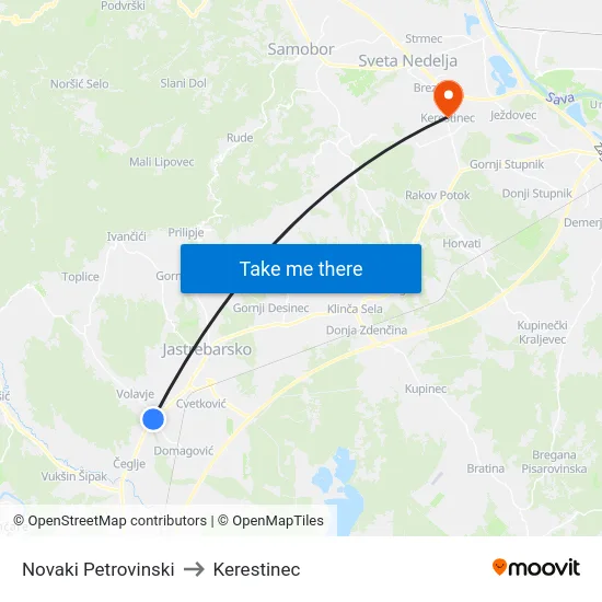 Novaki Petrovinski to Kerestinec map