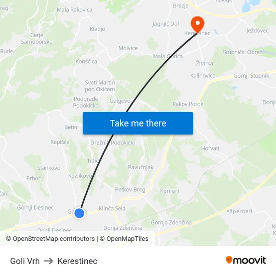Goli Vrh to Kerestinec map