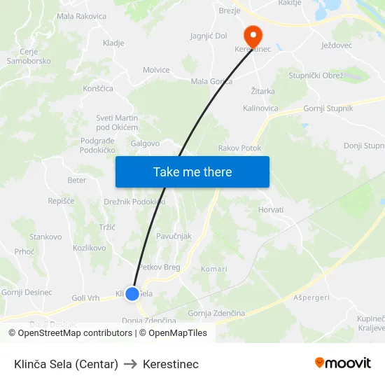 Klinča Sela (Centar) to Kerestinec map