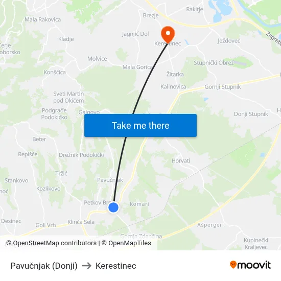 Pavučnjak (Donji) to Kerestinec map