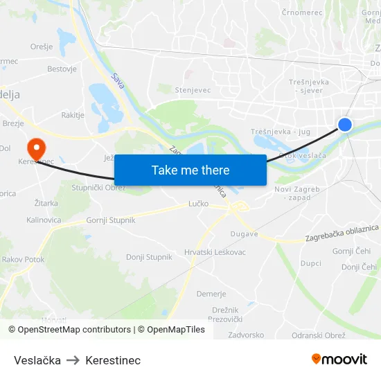 Veslačka to Kerestinec map