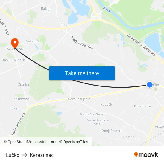 Lučko to Kerestinec map