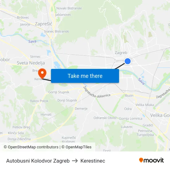 Autobusni Kolodvor Zagreb to Kerestinec map