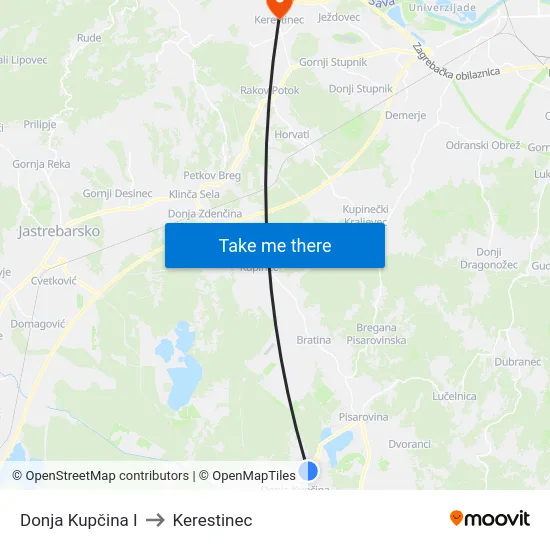 Donja Kupčina I to Kerestinec map