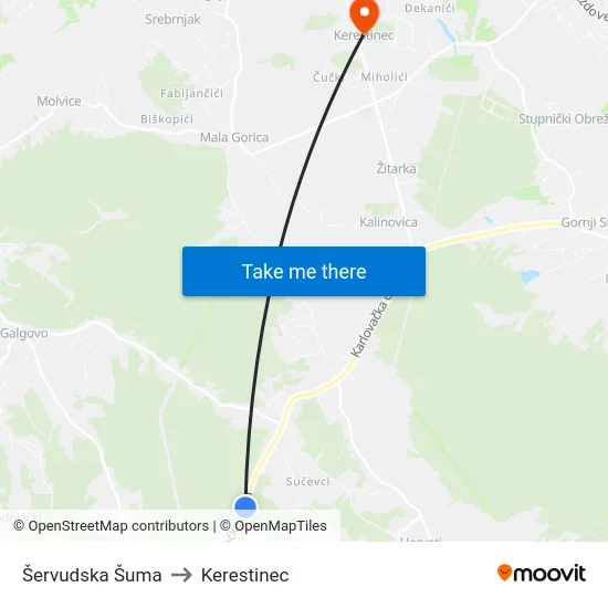 Šervudska Šuma to Kerestinec map