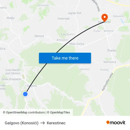Galgovo (Konosići) to Kerestinec map