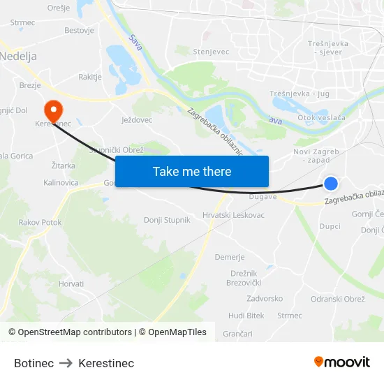 Botinec to Kerestinec map