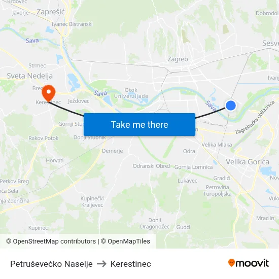 Petruševečko Naselje to Kerestinec map