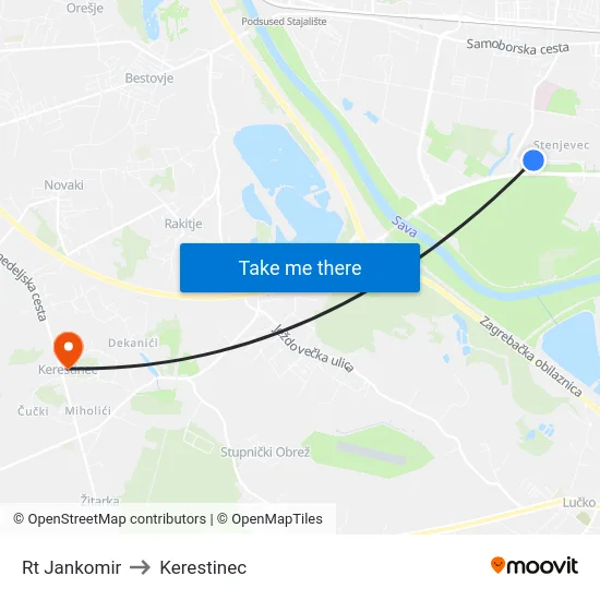 Rt Jankomir to Kerestinec map