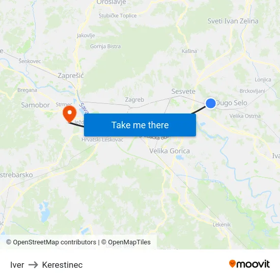 Iver to Kerestinec map