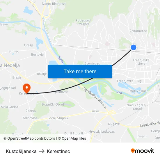 Kustošijanska to Kerestinec map