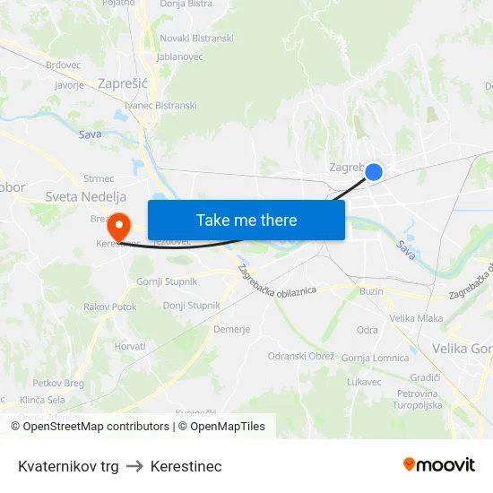 Kvaternikov trg to Kerestinec map