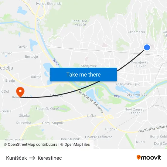 Kuniščak to Kerestinec map