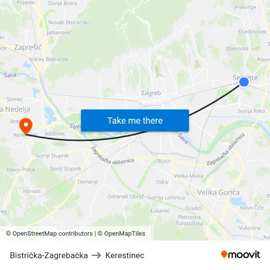 Bistrička-Zagrebačka to Kerestinec map