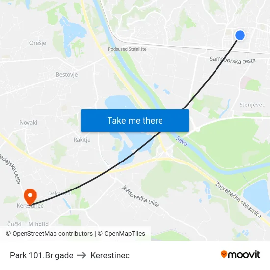 Park 101.Brigade to Kerestinec map