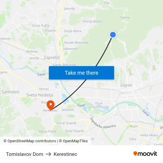 Tomislavov Dom to Kerestinec map