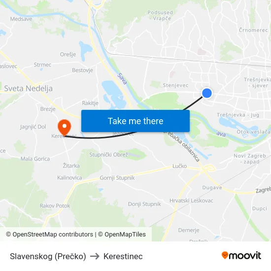Slavenskog (Prečko) to Kerestinec map