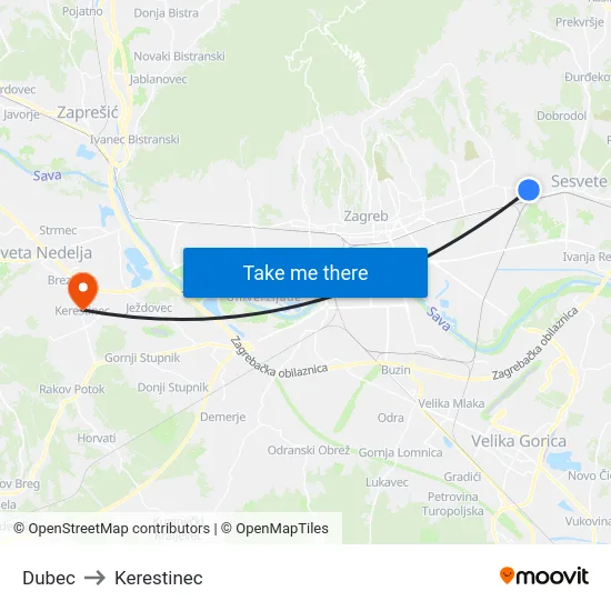 Dubec to Kerestinec map