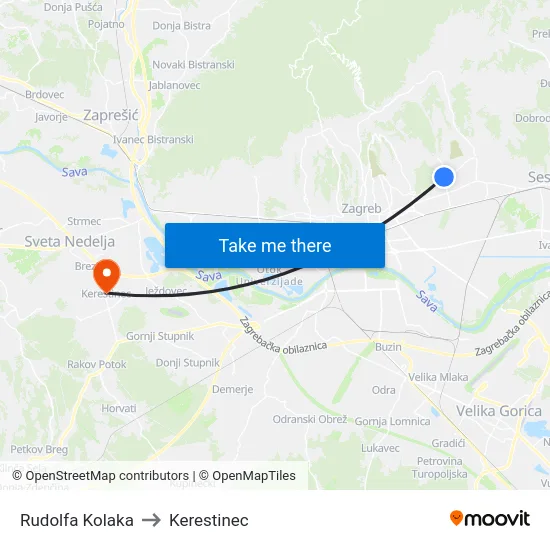 Rudolfa Kolaka to Kerestinec map