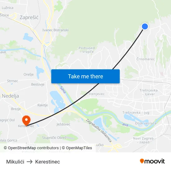 Mikulići to Kerestinec map
