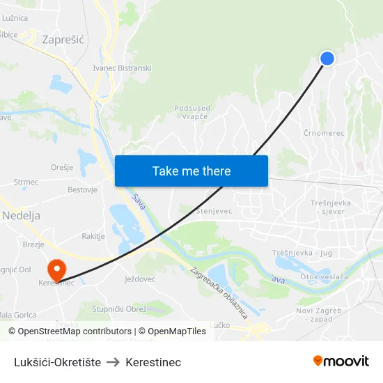 Lukšići-Okretište to Kerestinec map