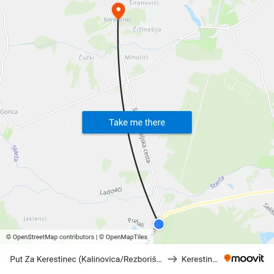 Put Za Kerestinec (Kalinovica/Rezborišće) to Kerestinec map