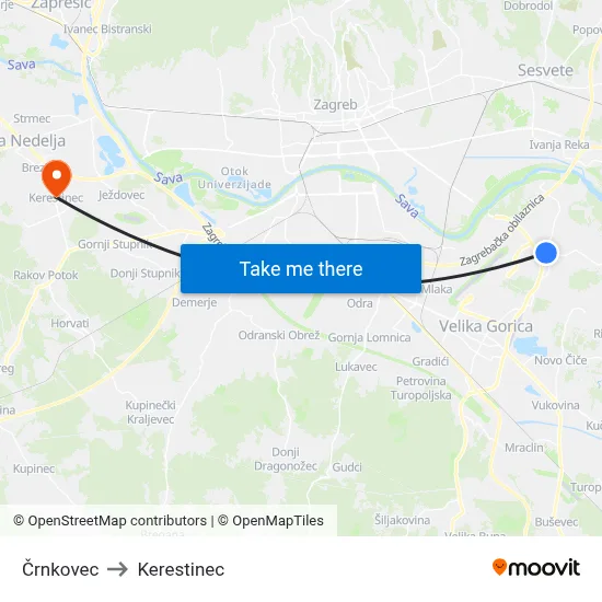 Črnkovec to Kerestinec map