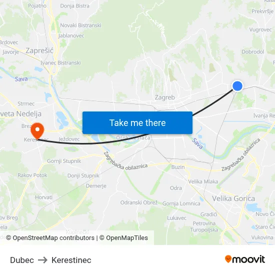 Dubec to Kerestinec map