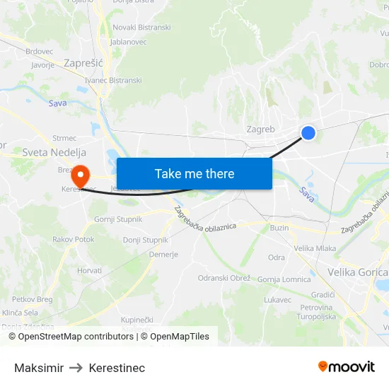 Maksimir to Kerestinec map