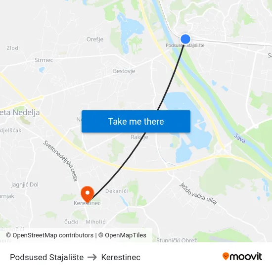 Podsused Stajalište to Kerestinec map