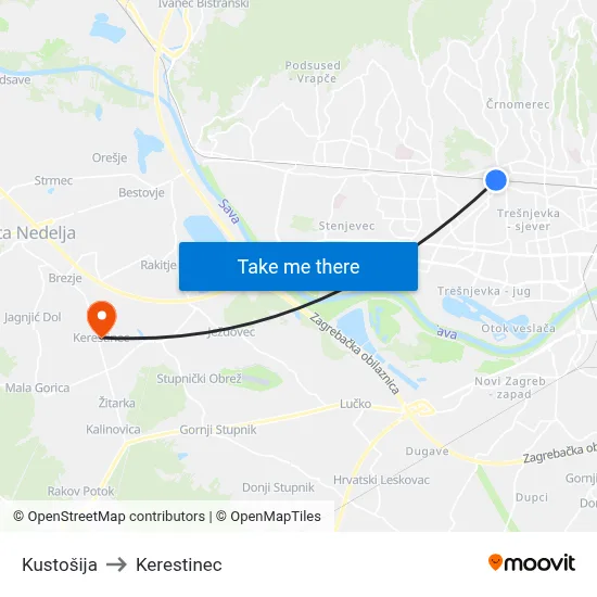Kustošija to Kerestinec map