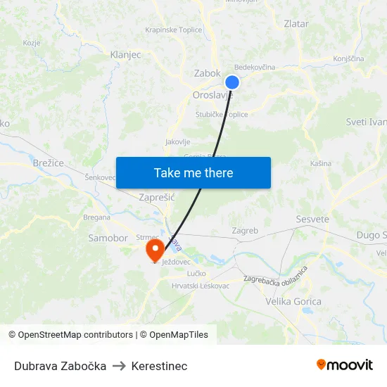 Dubrava Zabočka to Kerestinec map